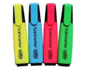 .Teksta mer�ieru komplekts, 4 kr�sas, Osiris (dzeltena, zila, roz�, za�a)